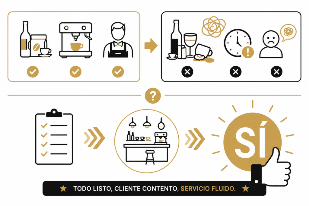 mise en place en bar y cafetería