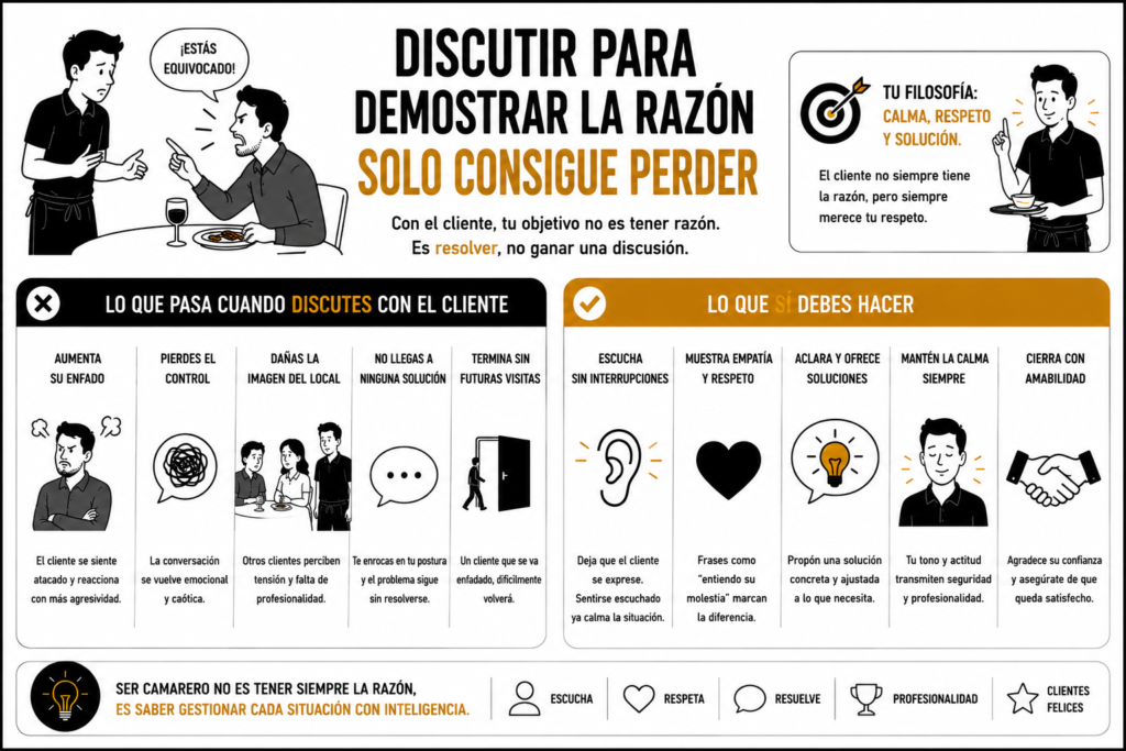 discutir para demostrar la razón con un cliente